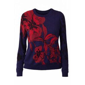 Desigual size Small  Navy Blue Red Floral Print Sweater  Designed in Spain